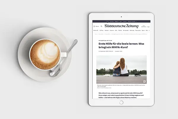 Mockup des Artikels "Erste Hilfe ür die Seele lernen: Was bringt ein MHFA-Kurs" in der Süddeutschen Zeitung.